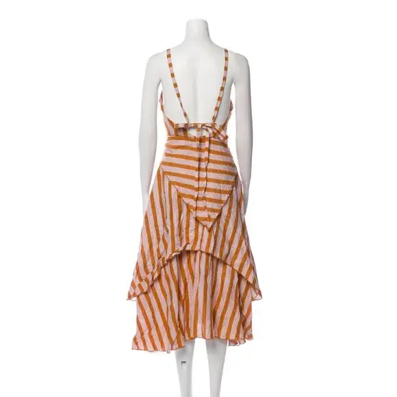 B51 Posse Striped Linen Midi Dress XS Layered Tie Waist Resort Flowy Cruise - Picture 3 of 10